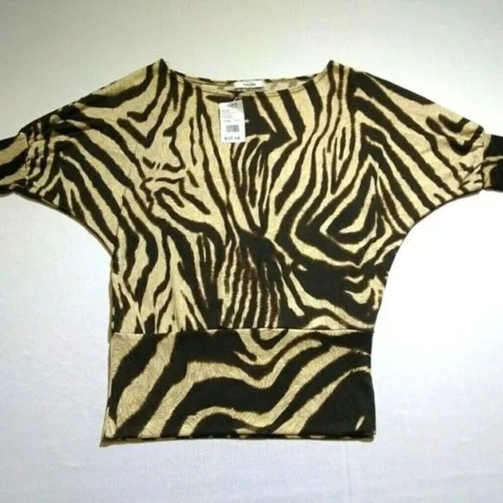 Teenbell Women's Small Brown Tan Zebra Print Dolman Sleeve Top Blouse NWT